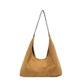 Grande borsa a spalla minimalista in pelle scamosciata marrone con finitura vintage opaca - Marrone