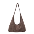 Borsa a spalla hobo marrone in pelle scamosciata opaca dal design vintage minimal - caffè