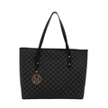 Grand sac fourre-tout noir avec imprimé lettres M et pendentif en métal doré chic - Noir