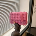 Pink quilted crossbody bag with 3D pyramid texture and silver metal chain strap - Pink