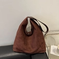 Retro dark brown frosted leather large capacity Hobo shoulder bag for women - Brown