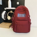 Minimalist deep red nylon backpack with MRMI lettering and multiple compartments - Red