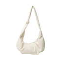 Minimalistische beige hobo-tas met geplooide textuur en decoratief knoopdetail - Wit