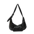 Zwarte hobo schoudertas van PU-leer met lychee patroon en een groot geknoopt riemdetail - Zwart