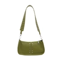 Green shoulder bag with silver rivets and vintage punk style on white background - Green
