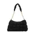 Quilted black cloud underarm bag with gold chain strap and padded handle - Black