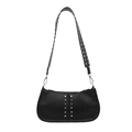 Retro black PU leather underarm bag featuring silver rivets and Y2K punk style design - Black