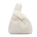 Minimalist white plush handbag with fluffy faux fur texture and asymmetrical triangular design - White