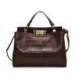 Sac à main rétro marron foncé motif crocodile avec fermoir doré et poignée chic - Marron