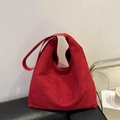Minimalist bright red large capacity suede hobo tote bag for casual commuting fashion - Red