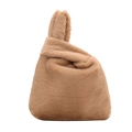 Stylish brown plush faux fur handbag with a knotted handle design for women - Khaki