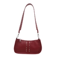 Vintage red underarm bag with silver stud accents and textured PU leather finish - Red