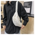 Marsupio minimalista in tela bianco sporco con ricamo e tracolla regolabile - Bianco
