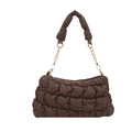 Brown quilted cloud bag with padded texture and metallic chain shoulder strap detail - Brown