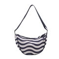 Blue and white wave pattern half-moon crossbody bag with adjustable strap - Blue Stripe