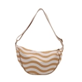 Striped crescent underarm bag with yellow wave pattern and adjustable shoulder strap - Yellow Plaid