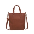 Sac bandoulière marron à motif litchi avec doubles poignées et logo fashion - Marron