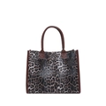 Große Shopper-Tasche mit Leopardenmuster und braunen Ledergriffen für Damen Mode - Braun