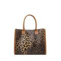 Große Shopper-Tasche mit Leopardenmuster und braunen Kunstledergriffen für Damen - Braun