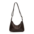 Deep chocolate brown vintage crossbody bag in polished leather with gold buckle detail - Brown