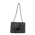 Fashionable leopard print crossbody chain bag with a black metal clasp and structured design - Black