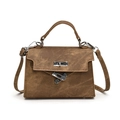 Borsa a mano stile Kelly in denim marrone con manico e fibbia in metallo per donna - Marrone