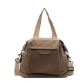 Brown corduroy tote bag with fashion label and detachable shoulder strap for women - Khaki