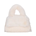 Elegante borsa a mano in ecopelliccia crema con tracolla di perle e morbido peluche - Bianco