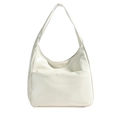Bolso hobo blanco crema brillante con correa ancha de hombro y bolsillo frontal grande - Blanco Roto