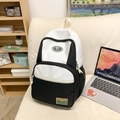 Fashionable black and white nylon backpack with honeycomb texture and mountain patch detail - Black