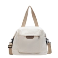 Minimalist cream corduroy tote bag with khaki straps and front fashion pocket - White