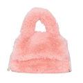 Elegante borsa in finta pelliccia rosa con catena di perle e manico in peluche - Rosa