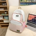 Chic beige and pink nylon backpack in breathable mesh with nature embroidery patches - Pink