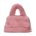 Borsa a mano in morbido peluche rosa da donna con elegante tracolla di perle - Rosa scuro
