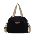 Black corduroy tote bag with khaki canvas handles and adjustable crossbody strap - Black