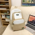 Minimalist beige and khaki nylon backpack with mountain patches and side mesh pockets - Dark Khaki