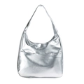 Chic silver metallic hobo shoulder bag with minimalist large capacity design for women - Silver