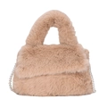 Sac à main en peluche marron doux avec bandoulière en perles élégante pour femmes chic - Kaki
