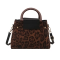 Sac cabas vintage imprimé léopard avec texture en fausse fourrure et poignées marron - Marron