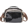 Beige and black canvas Ita bag with transparent window and brown adjustable strap - With Insert Board / Black