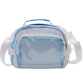Light blue and white patchwork JK style messenger bag with transparent clear window - With Insert Board / White