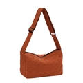 Rust orange quilted puffer tote bag with geometric stitching and adjustable shoulder strap - Orange