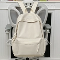 Mochila minimalista blanco crema con bolsillo frontal y tirador de cuerda tejida - Blanco