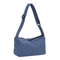 Denim blue quilted tote bag with geometric triangle stitching and adjustable strap - Blue