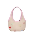 Sac sous les bras tissé beige avec cinq cœurs colorés et bordures roses douces - Rose