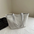 Fashionable white woven tote bag with large capacity and double handles for women - White