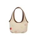 Sac sous le bras tissé beige avec bordure en cuir marron et écussons cœurs colorés - Marron