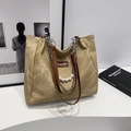 Retro kaki canvas draagtas met ketting en parelbedels voor modestudenten en dagelijks woon-werk - Kaki (Geen Hanger)