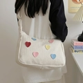 Borsa tote in tela a spina di pesce con toppe a cuore colorate e tracolla larga per donna - Stile Cuore