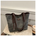 Vintage-Shopper-Tasche in Dunkelgrau mit braunen Lederriemen für den täglichen Weg - Schwarz Ohne Anhänger